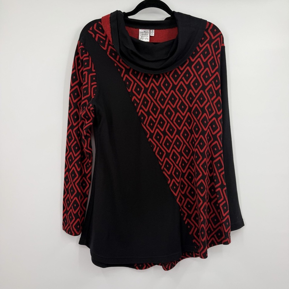 Parsley And Sage Tunic Womens Medium Black Cowl Neck Long Sleeve Geometric Knit